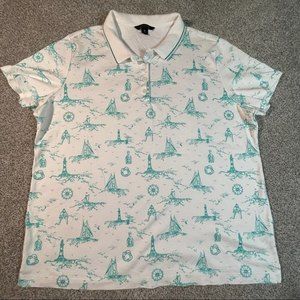 Lands End Nautical theme polo shirt Size 18
